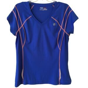 FILA Sport Large Blue W Coral Trim & Silver Accents Zipper Phone Pocket Top